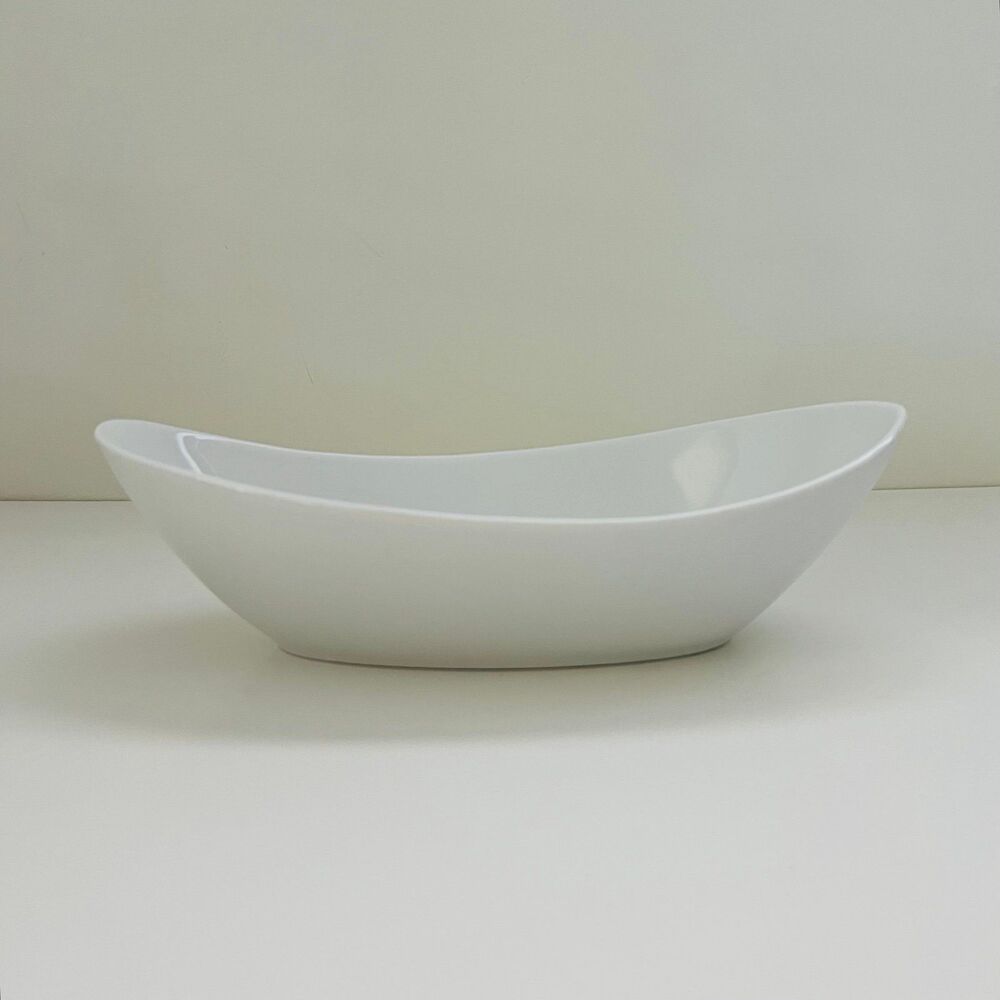 SIDES by OVER & BACK White Porcelain Oval Curved Boat Serving Bowl